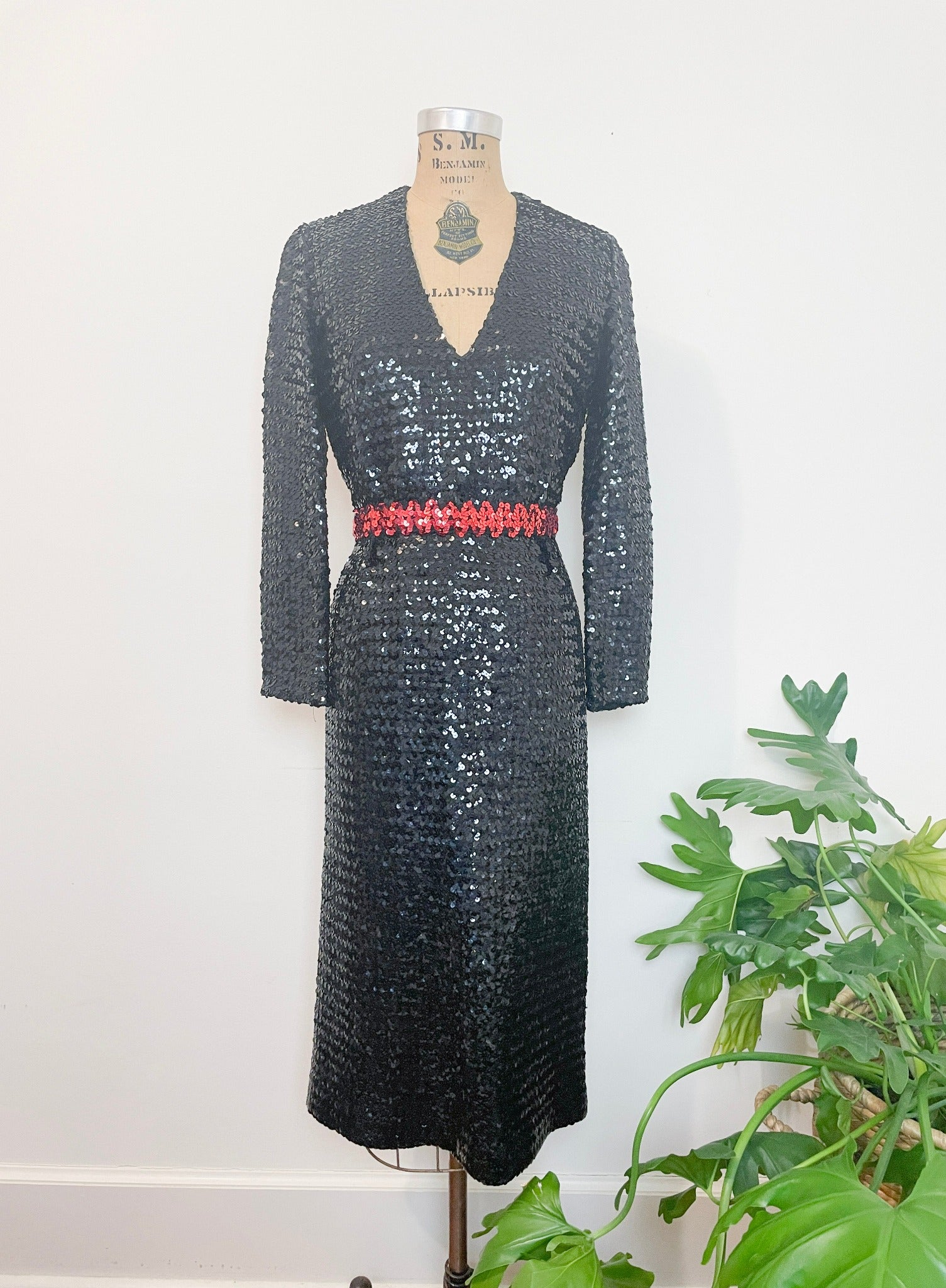 1960s Black Sequin Gown with Red Sash – Galipette Vintage