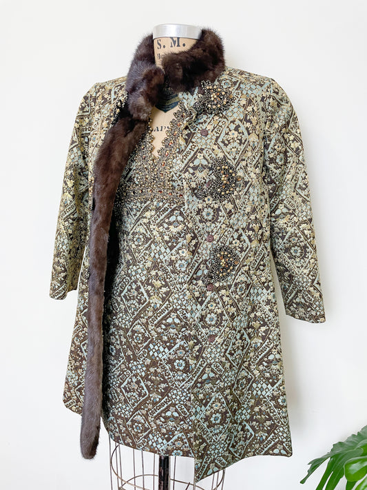 1960s Oscar De La Renta Metallic Brocade Coat & Dress Ensemble