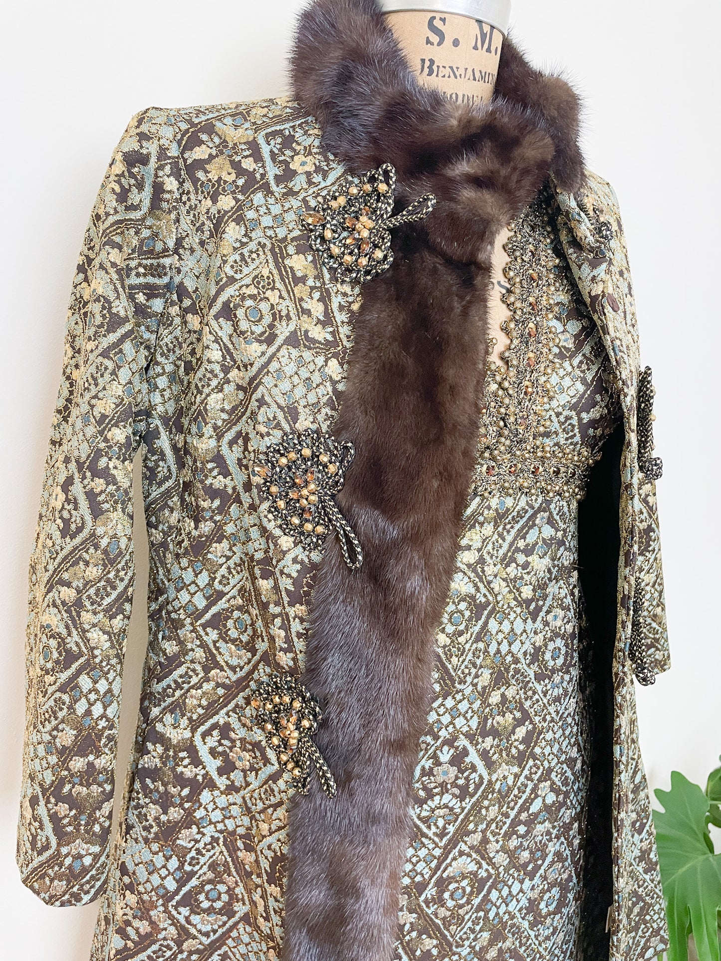 1960s Oscar De La Renta Metallic Brocade Coat & Dress Ensemble