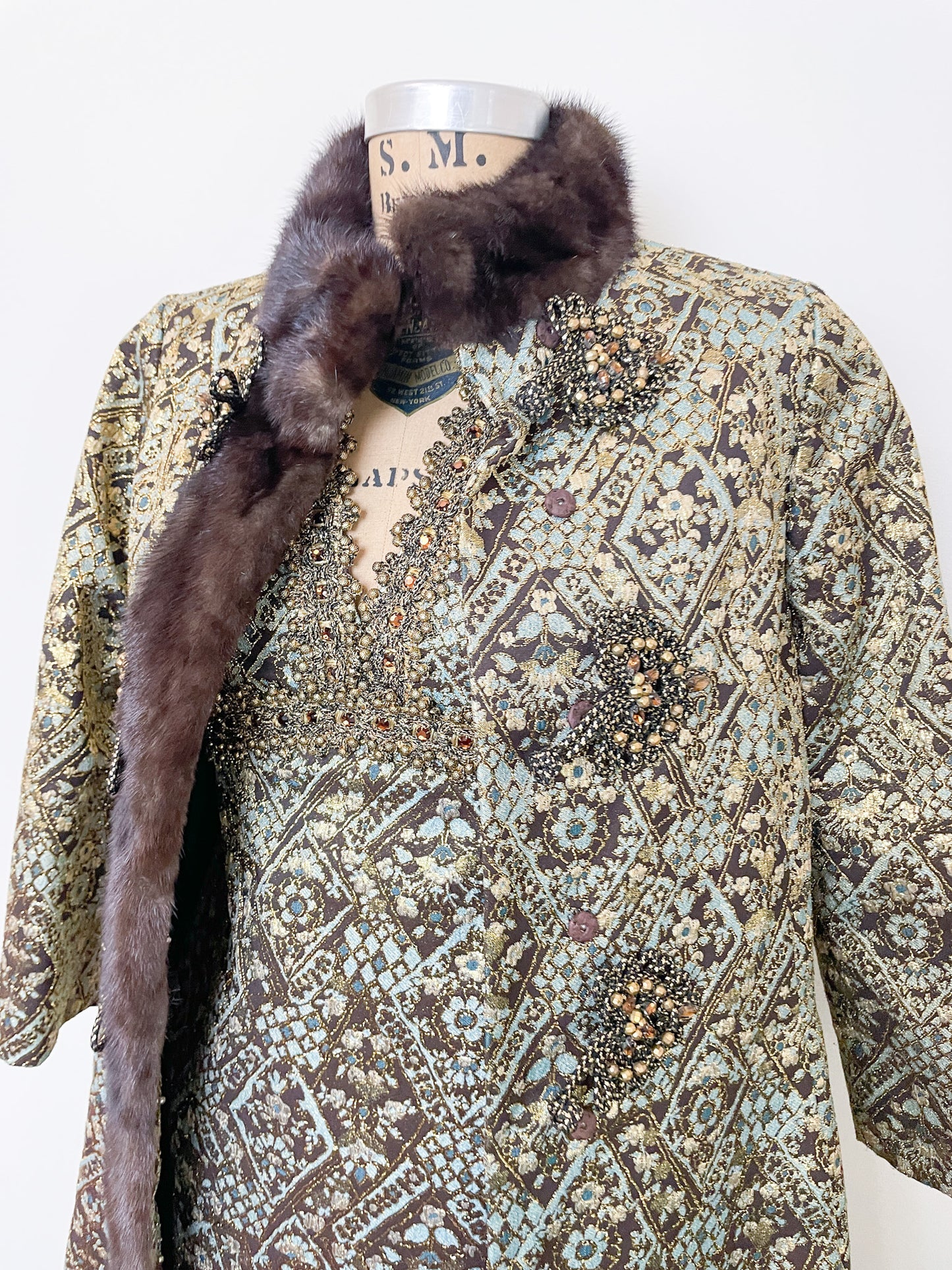 1960s Oscar De La Renta Metallic Brocade Coat & Dress Ensemble