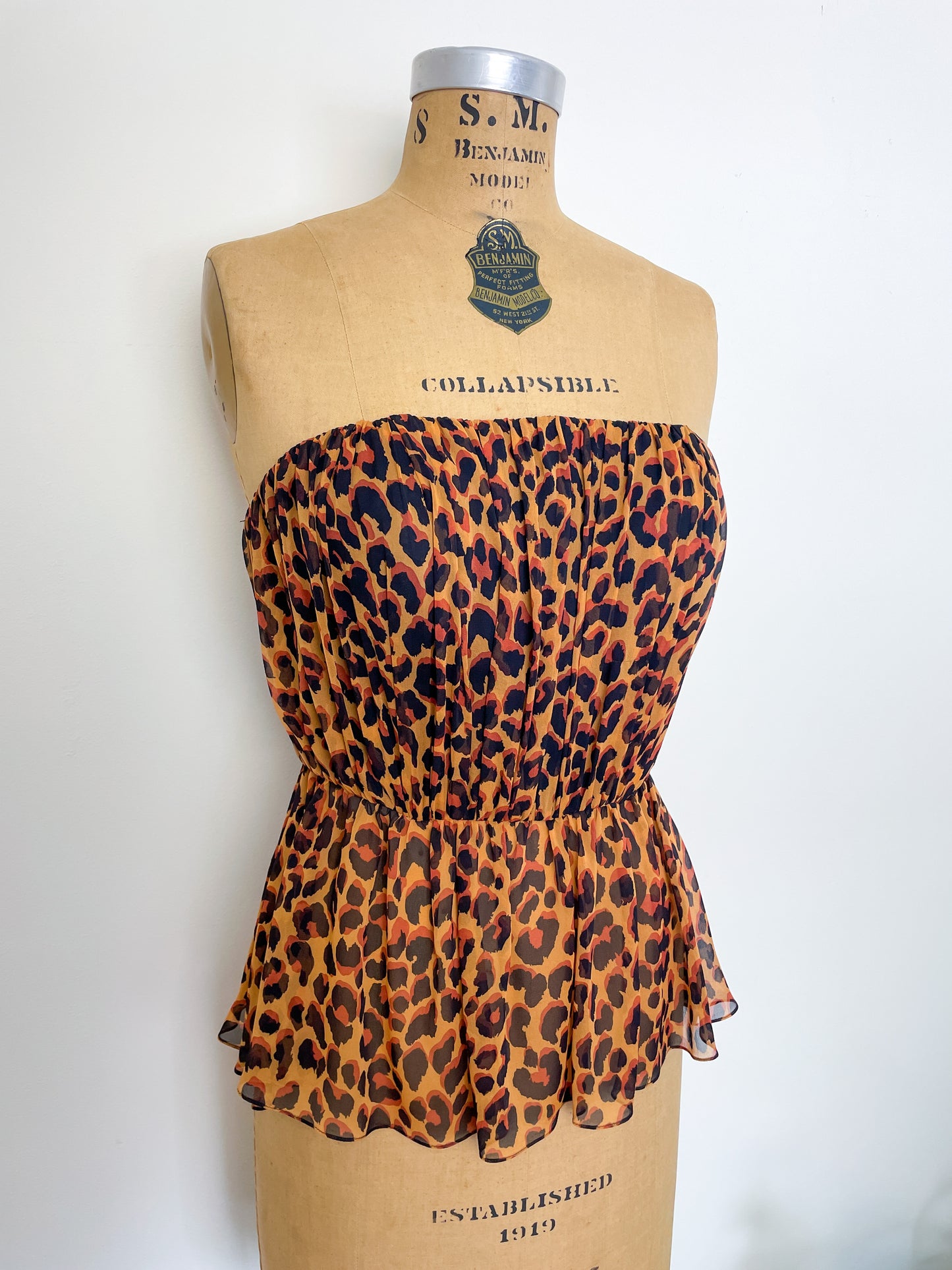 1980s Yves Saint Laurent Rive Gauche Leopard Silk Chiffon Bustier
