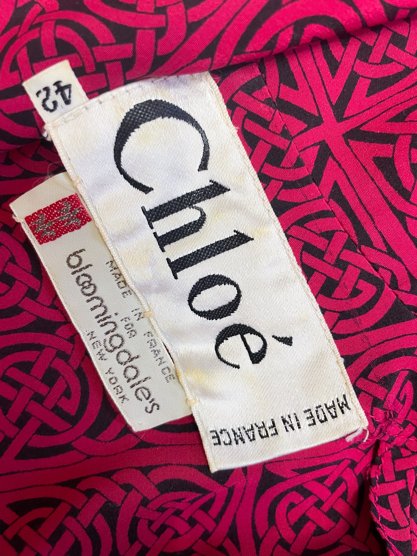 1980s Chloe Geometric Print Silk Dress