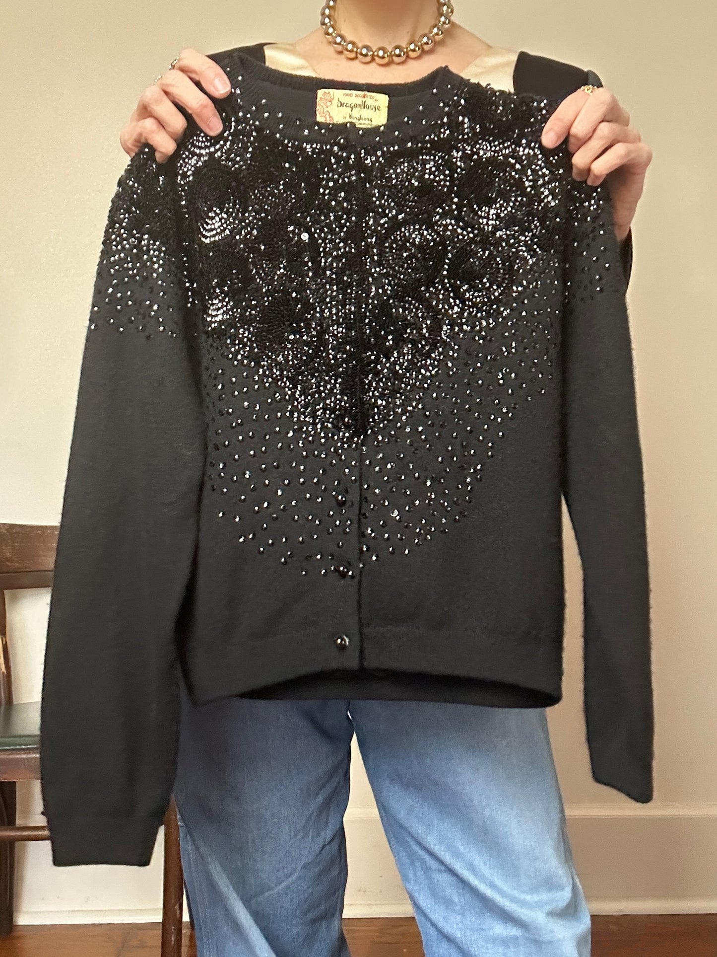 1950s Handbeaded Lambswool & Angora Cardigan