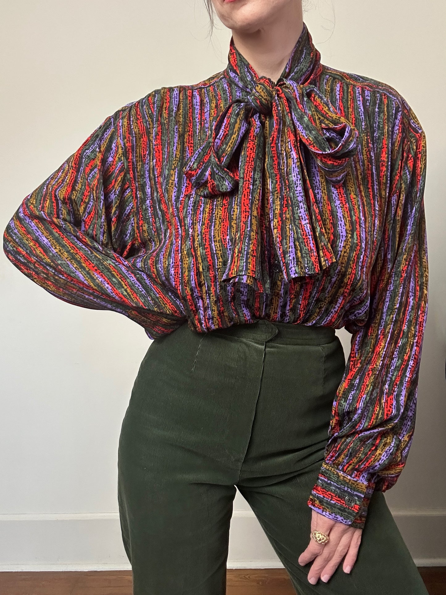1970s Yves Saint Laurent Rive Gauche Silk Pussy Bow Blouse