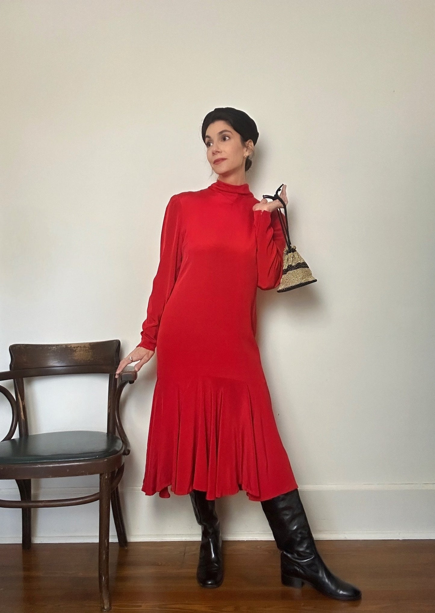 1980s Pauline Trigere Jersey Flounce Dress