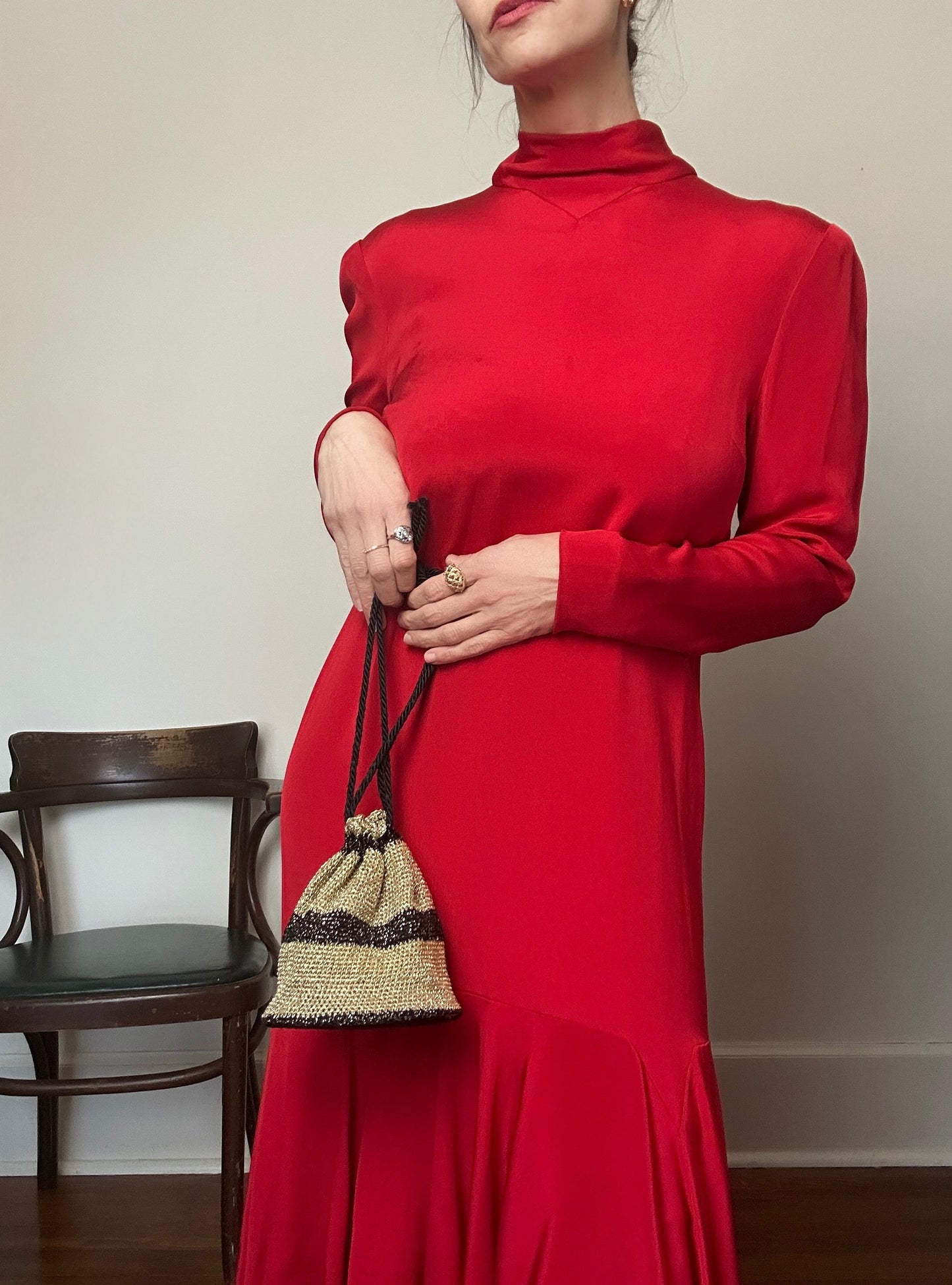 1980s Pauline Trigere Jersey Flounce Dress