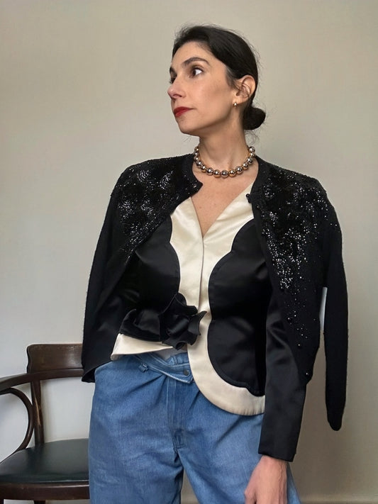 1950s Handbeaded Lambswool & Angora Cardigan