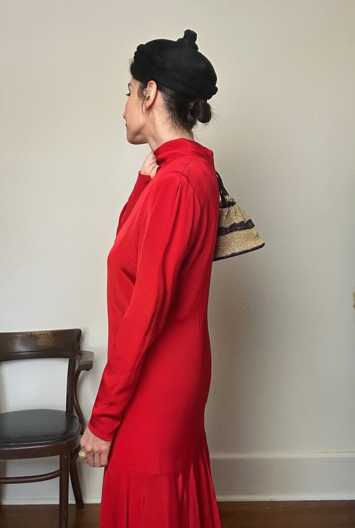 1980s Pauline Trigere Jersey Flounce Dress