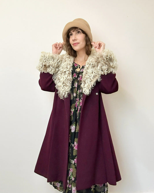 1960s Saks Fifth Avenue Merlot Wool Penny Lane Coat