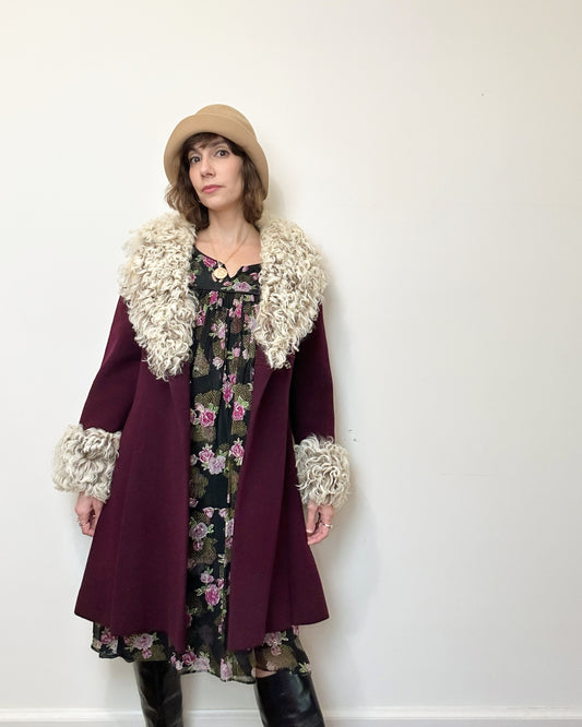 1960s Saks Fifth Avenue Merlot Wool Penny Lane Coat