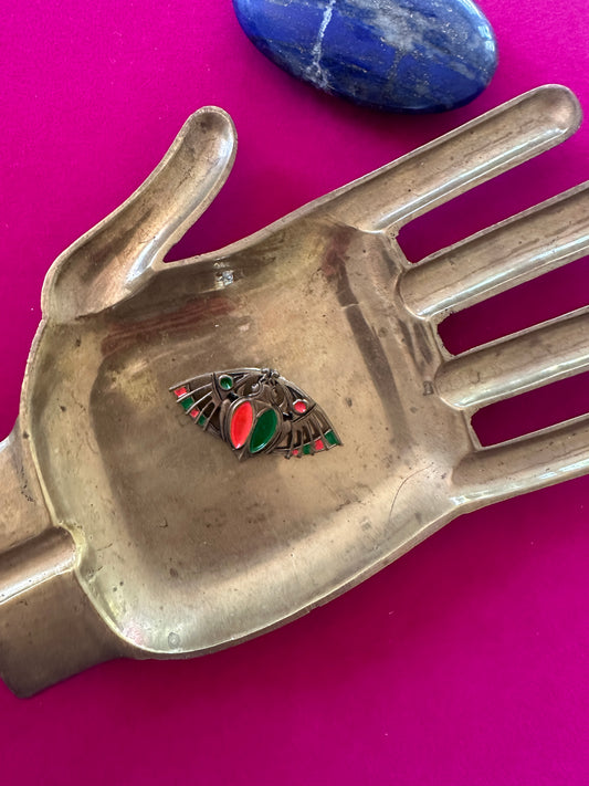 Antique Brass Enamel Moth Pin