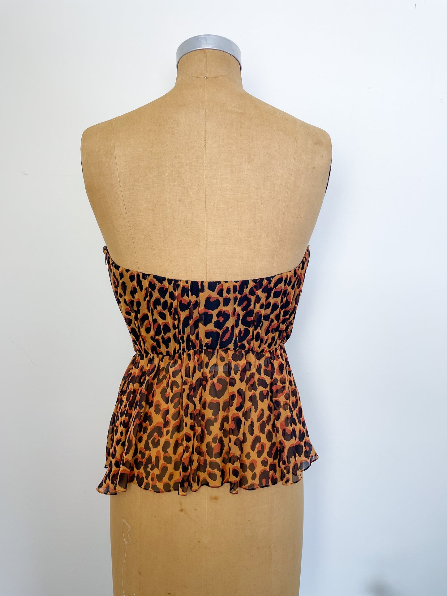 1980s Yves Saint Laurent Rive Gauche Leopard Silk Chiffon Bustier